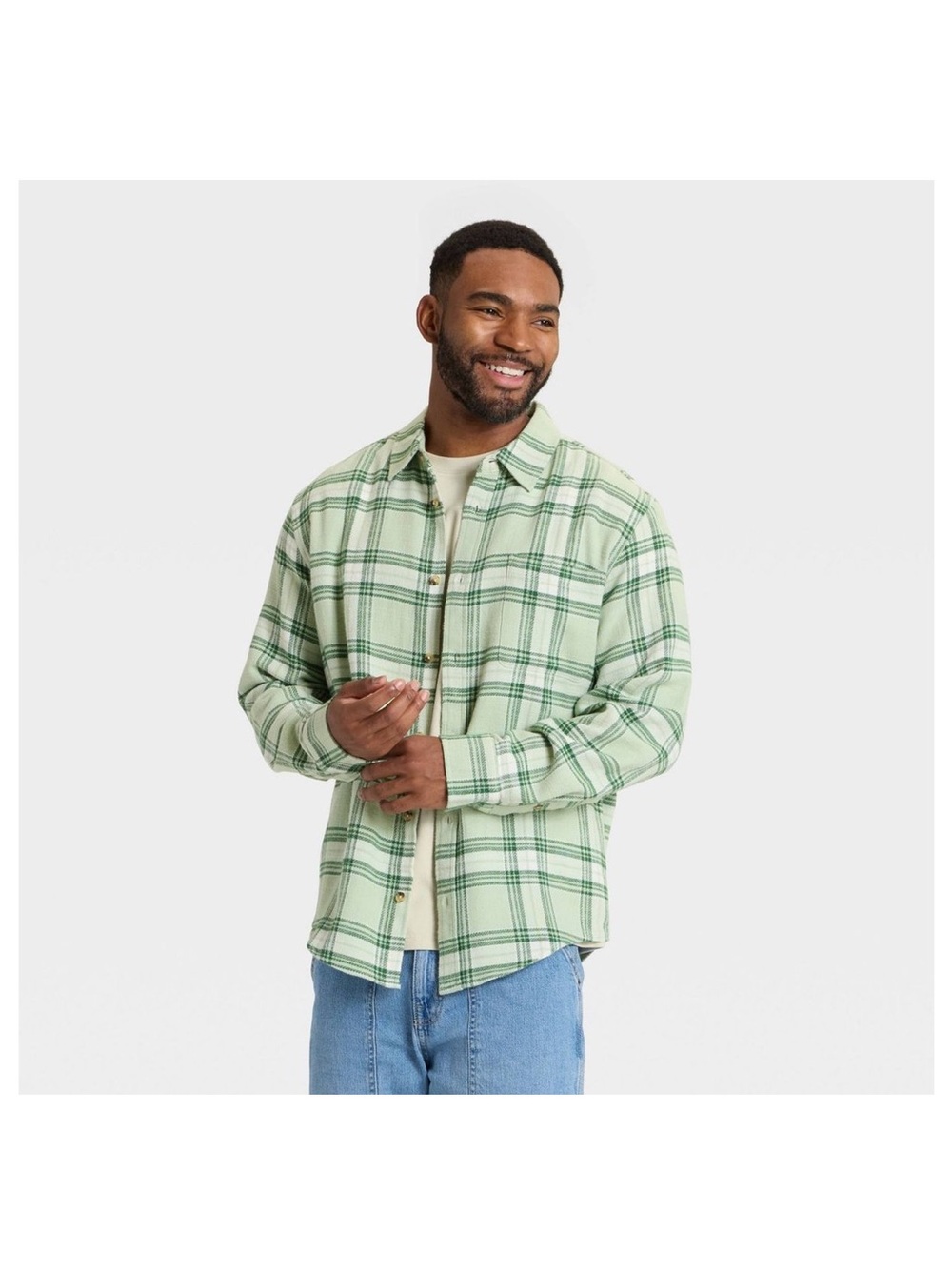 Goodfellow & Co Light Green Plaid Short Sleeve Shirt